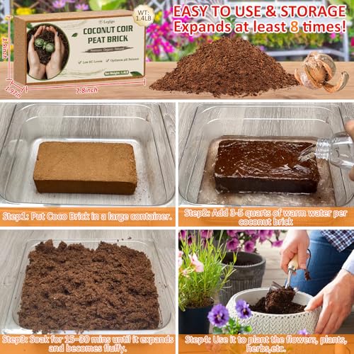 8 Pack Coco Coir Bricks for Plants- 100% Organic Coconut Coir Soil - view 4