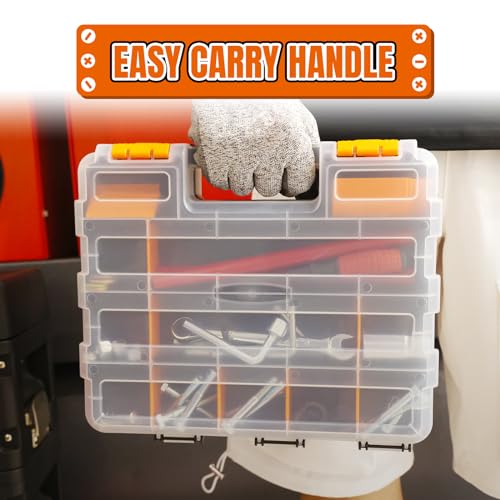 Tool Box with Transparent Lid, Double Side 34-Compartments Organizer Box with Removable Dividers for Hardware, Screws, Bolts, Nails, Beads, Jewelry and Fishing Accessories, Orange, 2 Pack - view 7