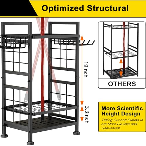 3 Tier Garden Tool Organizer, Garage Storage and Organization, Metal Yard Tools Storage up to 78 Tools, Heavy Duty Garden Tool Organizer for Garage, Yard, Patio, Shed, Indoors and Outdoors, Black - view 7