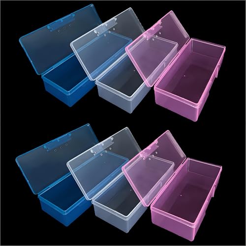 6-Pack Nail Storage Organizer with Breathable Lid, 7.5" x 3" x 1.5" Pink Blue Clear Plastic Box Case, Small Nail Tool Organizer Case for Nail Files, Makeup Brushes, Combs, Press on Nails