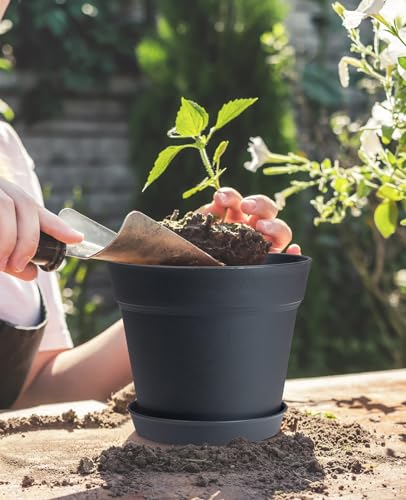 6 Inch Plastic Plant Pots with Drainage Holes and Saucers (15 Pcs) - view 3