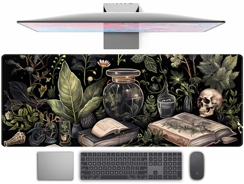 Dark Academia Desk Mat Mouse Pad XL Extended Large Gaming Desk Pad Mousepad, Mystical Green Plant Computer Laptop Keyboard and Mouse Mat, Desktop Protector Mat for Women Girl Office 31.5x11.8 in