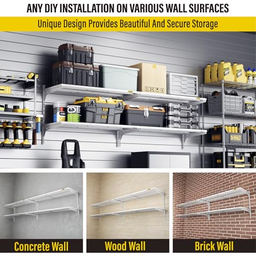 2-Pack 2 Tier 1.3x3ft Garage Shelving Wall Mounted, 500lbs Load Capacity，15.6x36inch per Shelf Height Cassette Adjustable Floating Shelves White - view 7