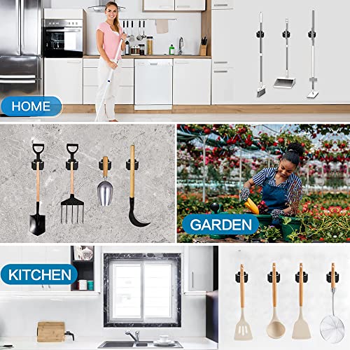 12PCS Broom and Mop Holder, Heavy Duty Garden Tool Organizer Rack Rake and Shovel Handle, Stainless Steel Mop Hanger. Wall Mounted with Screws.Matte Black - view 7