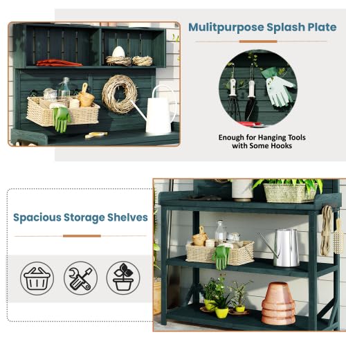 Potting Bench with Storage Shelves, Gardening Workstation for Backyard - view 4