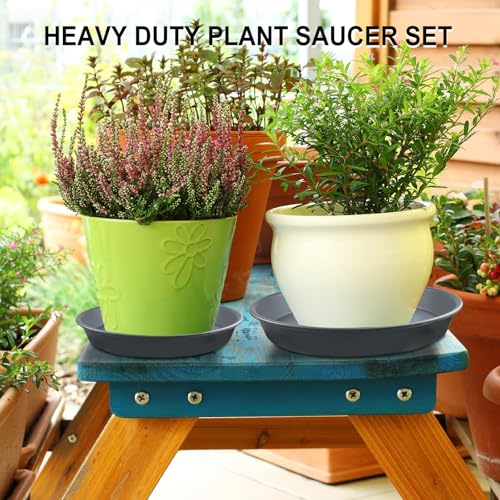 9 Pack Gray Plant Saucer Set, 8 10 12 Inch Heavy Duty PP Plant Saucers - view 4