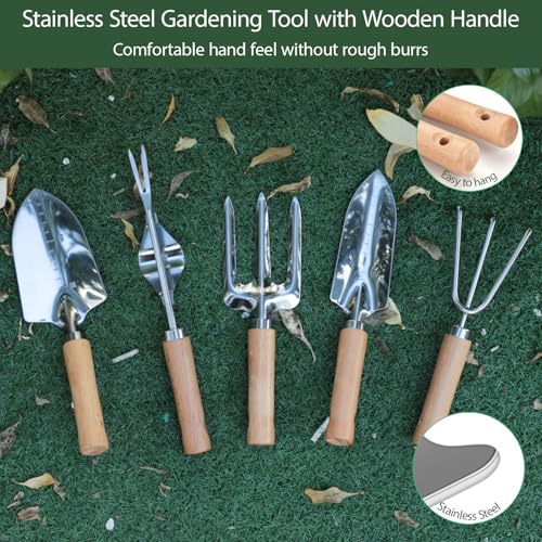 Garden Tool Set, 10 Piece Kit with Heavy Duty Folding Stool, Detachable Storage Tote Bag, Stainless Steel Tools, Gardening Gift for Women Green - view 4