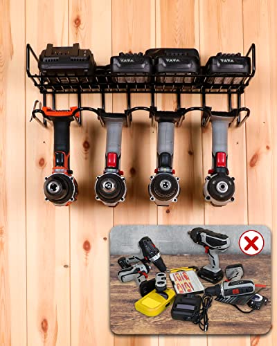 Wall Mounted Power Tool Organizer Holder, Heavy Duty Utility Storage Rack With Shelf for Battery Powered Hand Tools, Workshop, Shed, Garage, Home - view 6