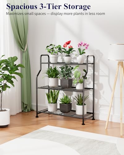 Metal Plant Stand Indoor & Outdoor, 27" Wide - 3 Tier, Black - view 2
