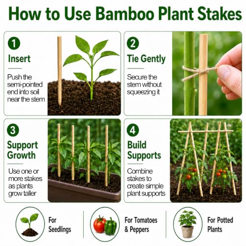 100 PCS 3FT Bamboo Plant Stakes, 6.3mm Thick Bamboo Stakes - view 4
