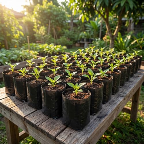 1/4 Gallon 100 Pcs Thicken Seedling Nursery Bags, 3.9" x 6.1" Deep Plastic Grow Bags with Drainage Holes, Heavy Duty Plant Starter Pots for Vegetables, Flowers, Succulents and Cuttings - view 6