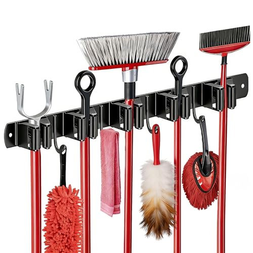 SUS304 5 Racks and 4 Hooks Mop and Broom Holder Wall Mount