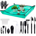 25Pcs Mini Garden Hand Transplanting Succulent Tools Set, 39.4" Thickened Repotting Mat & Plant Tag, Miniature Planting Indoor Fairy Care, Potting, Cactus, Houseplant Bonsai Tool Kit (Black)