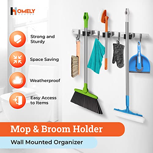 Mop and Broom Holder Wall Mount – Heavy-Duty Closet Organizer for Garage, Kitchen, Laundry Organization – Tool Hanger with 3 racks and 4 hooks - view 3
