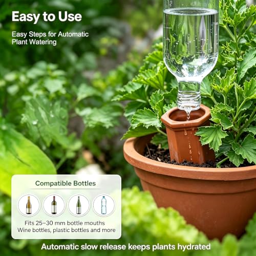 Terracotta Watering Stakes for Plants, Slow-Release Plant Watering Spikes, Bottle-Fed Self-Watering Devices for Indoor and Outdoor Plants, Vacation Plant Care, 6 Pack - view 5