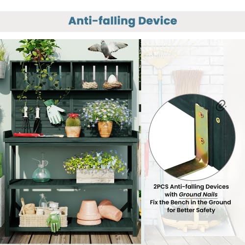 Potting Bench with Storage Shelves, Gardening Workstation for Backyard - view 3