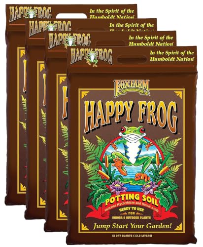 Happy Frog Potting Soil - Ready-to-Use Amended Container Blend with Soil Microbes, Earthworm Castings, Bat Guano, and Aged Forest Products for Indoor & Outdoor Plants - 12 Quart (4 Pack)