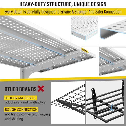 2-Pack 2 Tier 1.3x3ft Garage Shelving Wall Mounted, 500lbs Load Capacity，15.6x36inch per Shelf Height Cassette Adjustable Floating Shelves White - view 5