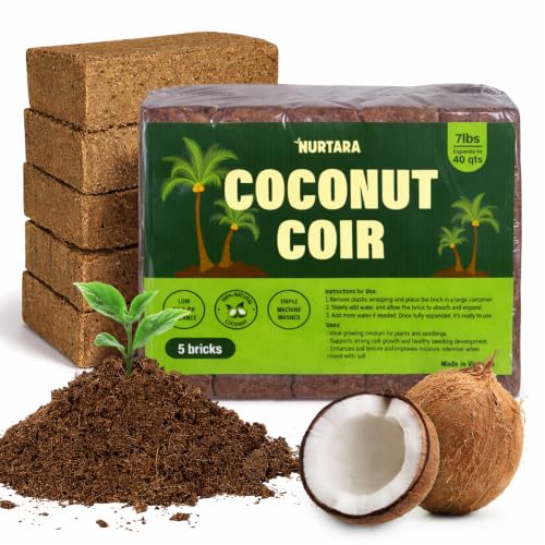 Coconut Coir Bricks, 5 Pack, 7lbs Coco Peat for Plants and Reptiles