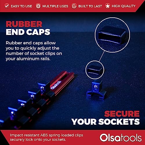 1/2-Inch Drive Socket Holder Rail, Red Aluminum, 16 Clips - view 4