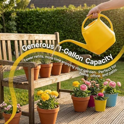 Plastic Watering Can, Yellow, 1-Gallon - view 7
