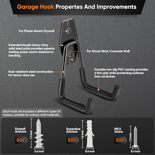 26 Pack Heavy Duty Garage Hooks,Steel Wall Mount Storage Hangers - view 3