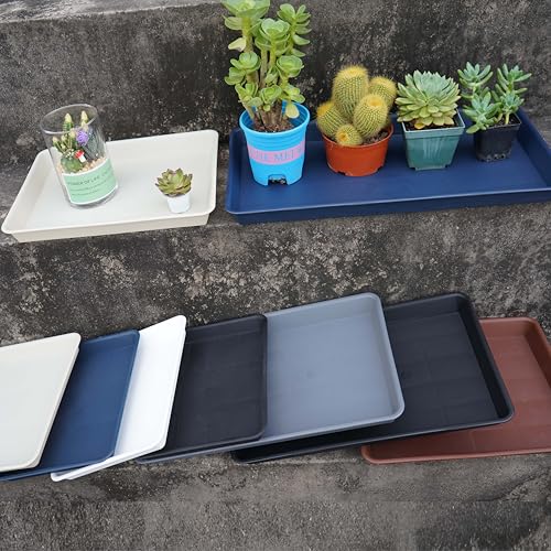 2 Pack Rectangular Plant Saucer Tray, Heavy Duty Plastic, Beige, 17.5" x 10.6" x 1.5" (2 pack), Plant Drip Trays for Pots, Seed Starter Growing Trays, Indoor/Outdoor Use - view 2