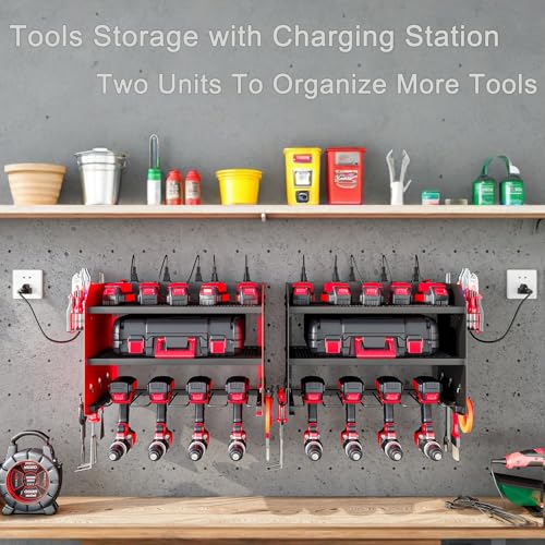 Wall Mount Power Tool Organizer with Charging Station, Black Drill Holder - view 6