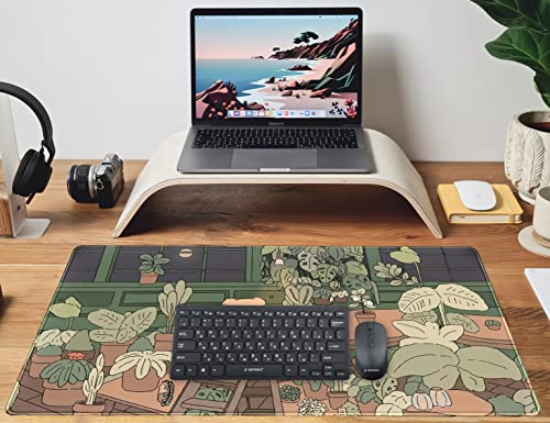Cute Desk Mat Kawaii Bear Mousepad Cute Anime Plant Desk Protector, Kawai Aesthetic Brown and Green Forest Keyboard Mat, Large Mouse Pad XXL Gaming Desk Pad XL Office Home Decor for Women Girls - view 4