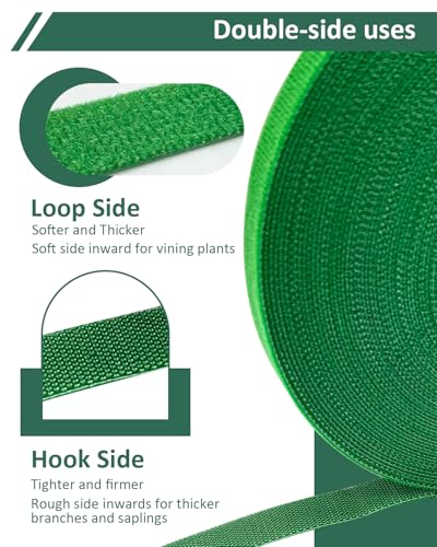 Plant Ties Garden Tape, Reusable Adjustable Plant Clips for Climbing Plants, Green Nylon Self Adhesive Plant Twist Tie Strap to Support Gardening Plants (65.6 FT) - view 4