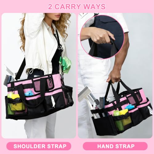 Large Wearable Cleaning Caddy Bag, Pink Tool Bag with Adjustable Shoulder Straps & Divider, 14 inch Cleaning Supplies Organizer for Housekeepers & Cleaners - view 4
