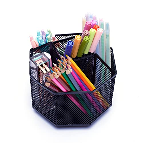 Desk Organizer 360 Rotating Pen Holder 5 Compartments Caddy Black - view 3