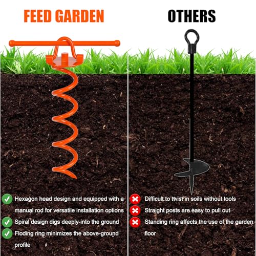 12 Inch Spiral Ground Anchors Heavy Duty Screw in Spiral Stakes, 4 Pack Folding Ring Ground Stakes for Securing Dogs,Tents, Trampolines, Canopies, Swing Sets,Orange - view 6