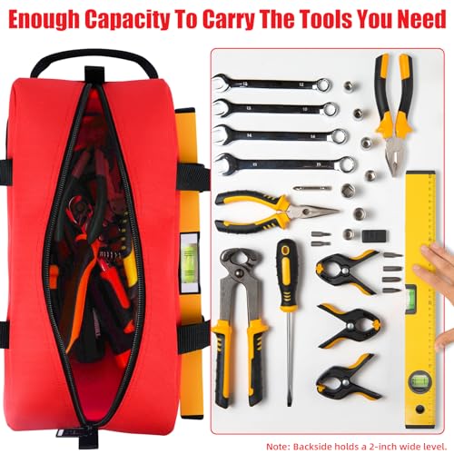Canvas Tool Bags 14 Inch Tool Tote Bag with Zipper Heavy Duty Portable Tool Bag Organizer for Electrician,Technician,Mechanic(Black&Red) - view 5