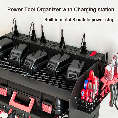 Wall Mount Power Tool Organizer with Charging Station, Black Drill Holder - view 2