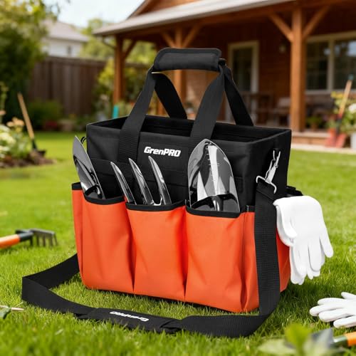 Garden Tool Bag, 10 Pockets, Adjustable Shoulder Strap, Orange - view 2