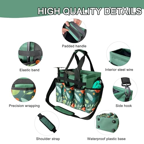 Standable Garden Tool Bag for Women, Oxford Multi-Pocket Gardening Tote with Hard Bottom & Adjustable Shoulder Strap - view 2