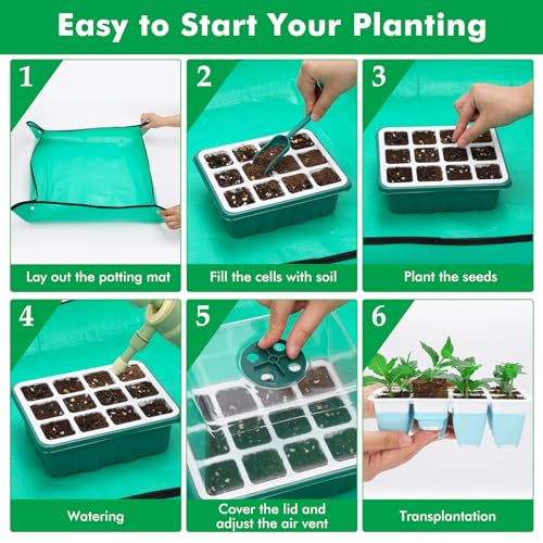 Reusable Seed Starter Tray with 72 Soft Silicone Cells, 6 Pack Seed Starter Kit with Repotting Mat, Humidity Dome and High Lid, Germination Trays for Indoor Greenhouse Seed Starter - view 6