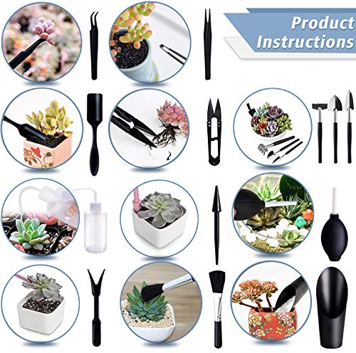 Succulent Tools, 13 Pcs Mini Garden Tool Set, Transplanting Tools Set,Succulent Care kit for Succulent Miniature Gardening Plant, Black - view 4