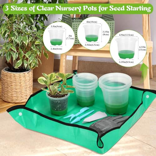 51PCS Reusable Seed Starter Kit Includes 26 Packs 3 Sizes Clear Nursery Pots with Silicone Base, Repotting Mat, Gardening Gloves, Plant Labels and Seedling Tools for Easy Transplant - view 3