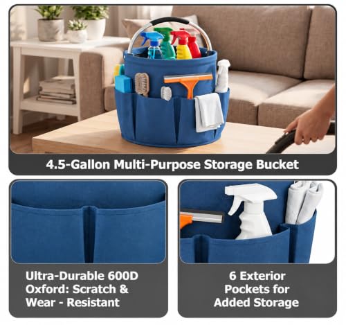 Foldable 4.5Gallon Cleaning Caddy Organizer with 6 Pockets, Non-Slip Handle - view 3