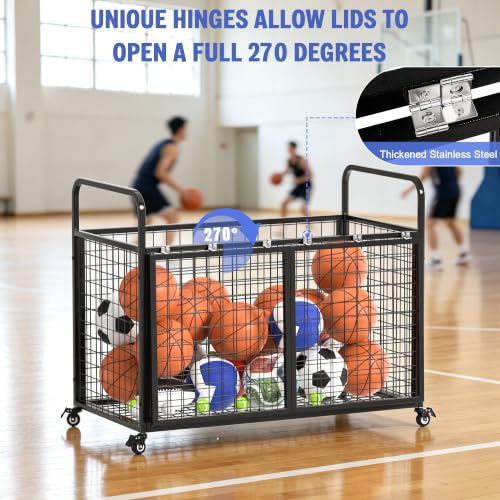 Ball Cart Storage for Garage Compatible with Optional Divider, Extra Large Basketball Cage Bin for Indoor Outdoor, Heavy Duty Sports Equipment Organizer for Gym, School,Club - view 3