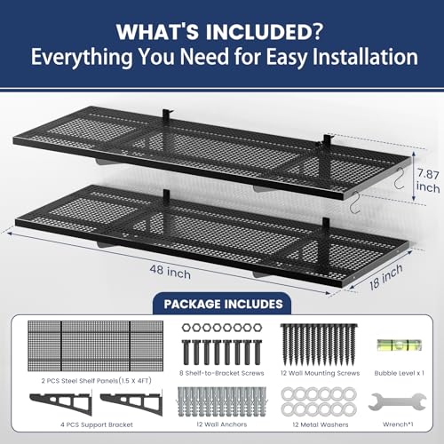 Garage Wall Shelves Heavy Duty 2-Pack, Wall Mounted Metal Shelf 48 Inch - view 2