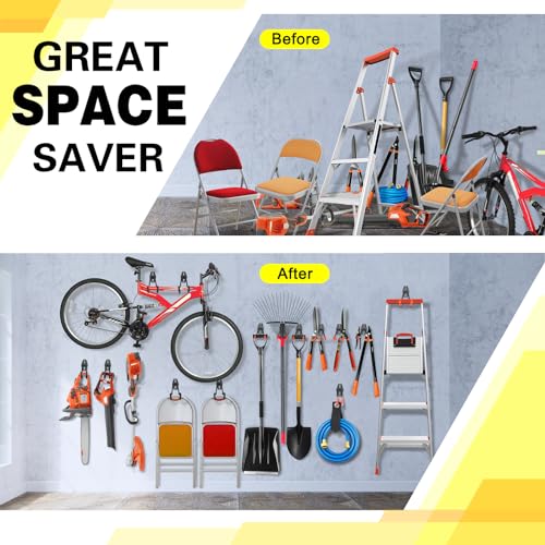 6 Pack Garage Hooks Heavy Duty Storage Organizer Wall Mount Power and Garden Tool Hangers, for Hanging Ladders, Ropes, Hose, Bulk Items - view 4