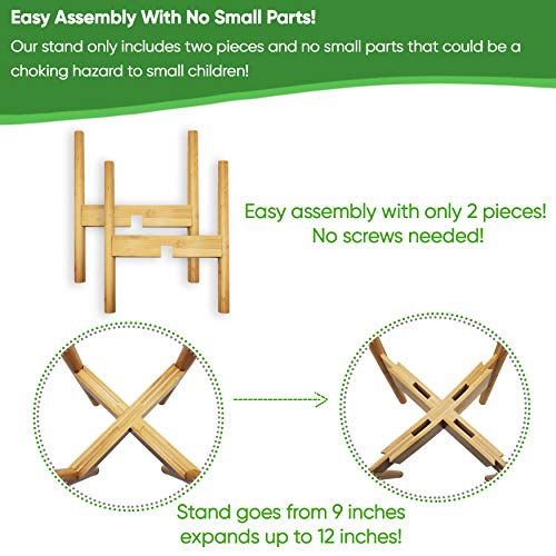 Natural Handmade Adjustable Bamboo Plant Flower Stand - Adjustable Reversible Tall Short Indoor Plant Holder - for Medium & Large Pots Sizes 8" to 12" inches Mid Century Decor (1pack) - view 3