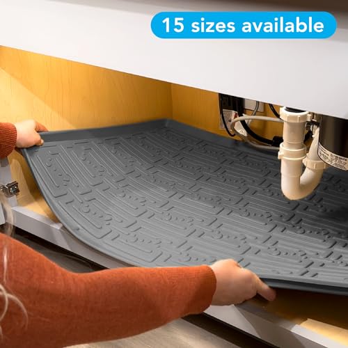 Waterproof Undersink Mat (Grey 34" 1/4 x 22 1/4) 36 inch Cabinet Base Liner for Kitchen & Laundry Cabinets Catches Leaks Prevents Damage Flexible Sink Driptray - view 3