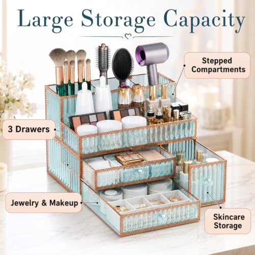 Youdepot Makeup Organizer Countertop - Tempered Glass Vanity Organizer for Cosmetics, Skincare, Hair Tools, Brushes, Perfume - Multipurpose Bathroom Counter Skincare Organizer - view 5
