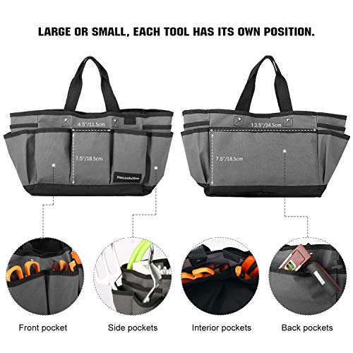14 Inch Gardening Tote Bag, Garden Tool Storage Bag, Gray+Black - view 3