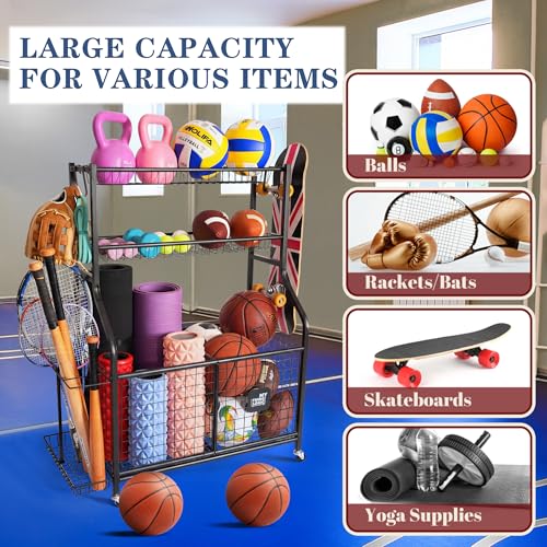 Rolling Sports Equipment Organizer for Garage Gear and Toys - view 2