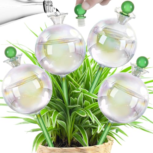 17 oz 2 Weeks Extra Large Plant Watering Globes, Iridescent Glass Self Watering Globes, Self Watering Planter Insert, Automatic Watering Bulbs for Daily or Vacation Use (4 Pack)